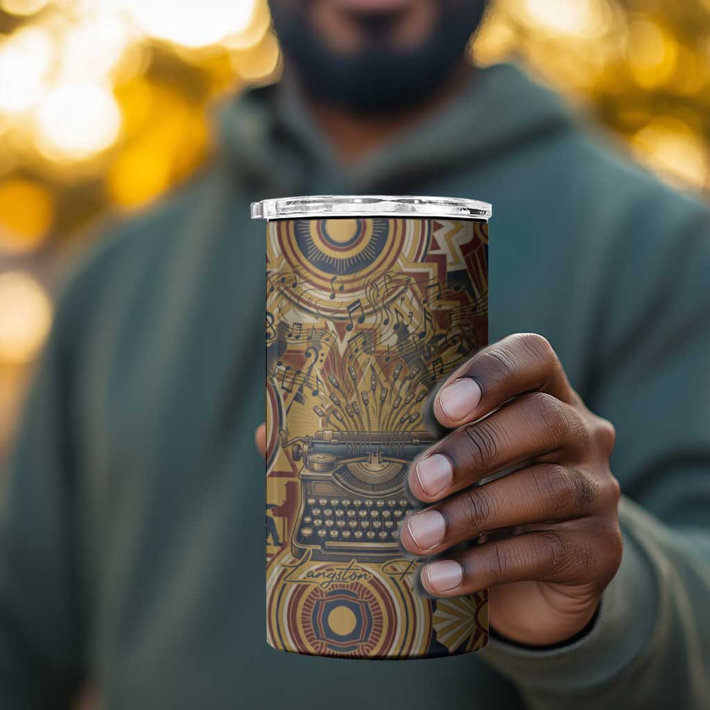 Langston Hughes 4 in 1 Can Cooler Tumbler Vibrant Jazz Age Pattern - Typewriter and Silhouettes Celebration of Harlem Renaissance - African Pride