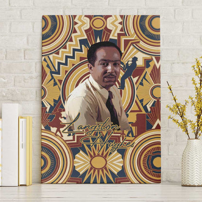 Langston Hughes Canvas Wall Art Vibrant Jazz Age Pattern - Typewriter and Silhouettes Celebration of Harlem Renaissance - African Pride