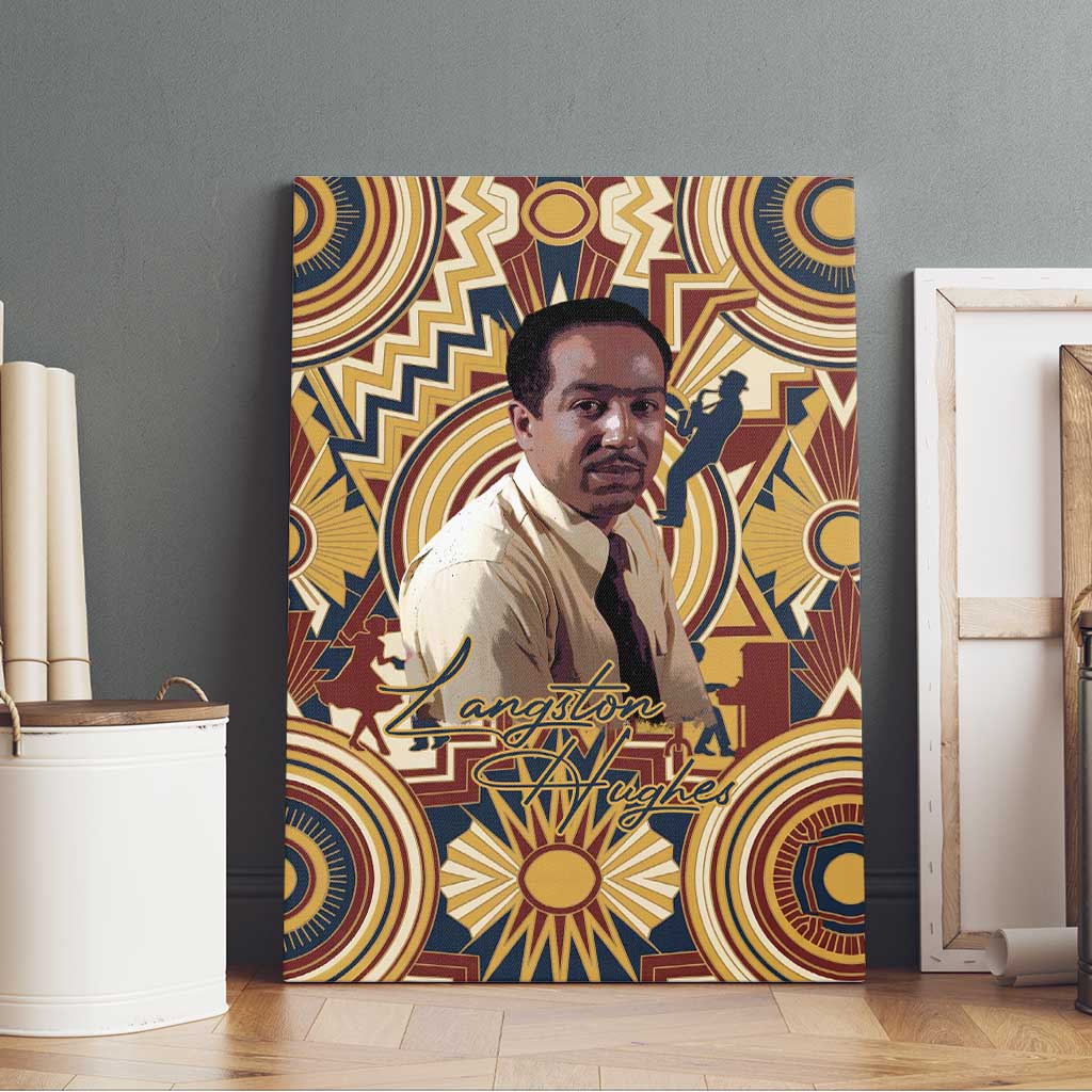 Langston Hughes Canvas Wall Art Vibrant Jazz Age Pattern - Typewriter and Silhouettes Celebration of Harlem Renaissance - African Pride