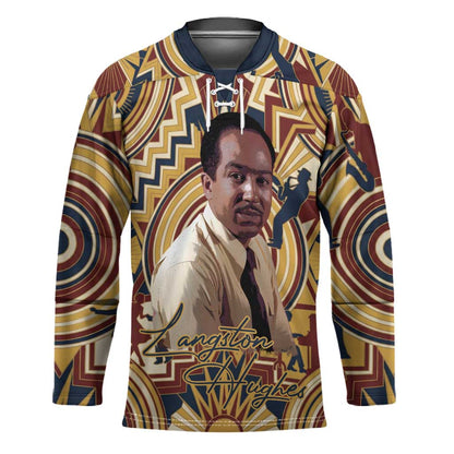 Langston Hughes Hockey Jersey Vibrant Jazz Age Pattern - Typewriter and Silhouettes Celebration of Harlem Renaissance - African Pride