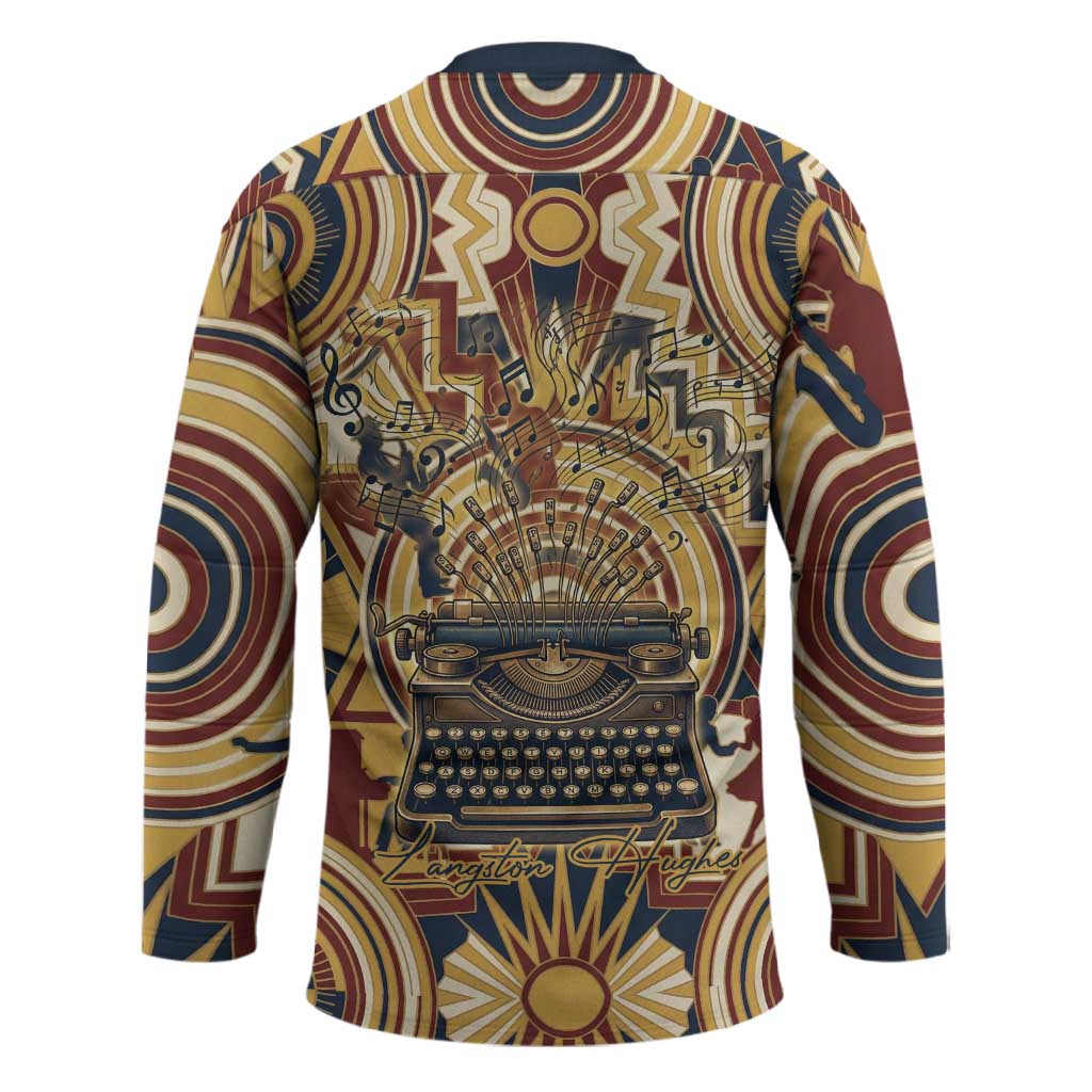 Langston Hughes Hockey Jersey Vibrant Jazz Age Pattern - Typewriter and Silhouettes Celebration of Harlem Renaissance - African Pride