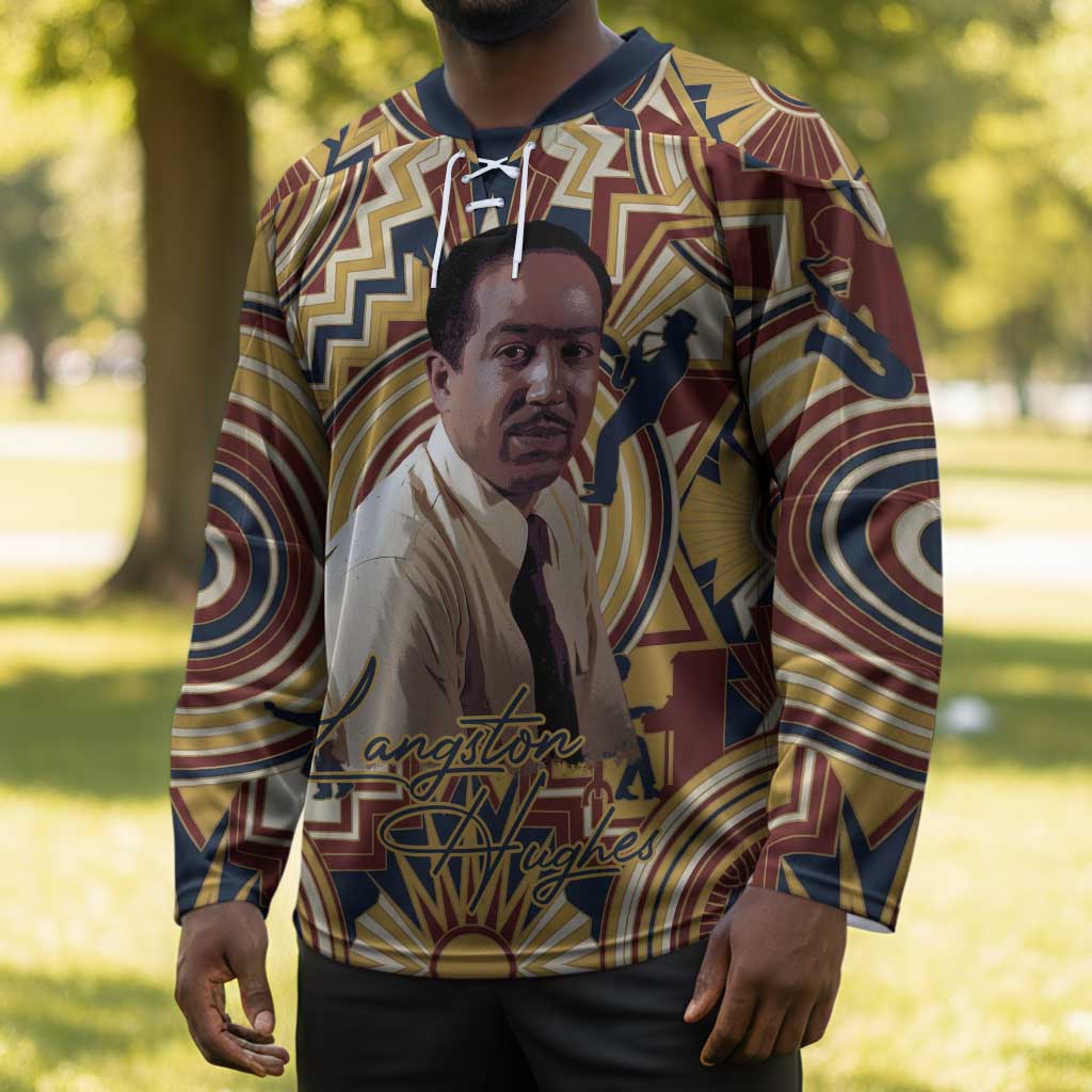 Langston Hughes Hockey Jersey Vibrant Jazz Age Pattern - Typewriter and Silhouettes Celebration of Harlem Renaissance - African Pride