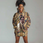 Langston Hughes Hoodie Dress Vibrant Jazz Age Pattern - Typewriter and Silhouettes Celebration of Harlem Renaissance - African Pride