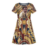 Langston Hughes Kid Short Sleeve Dress Vibrant Jazz Age Pattern - Typewriter and Silhouettes Celebration of Harlem Renaissance - African Pride