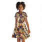 Langston Hughes Kid Short Sleeve Dress Vibrant Jazz Age Pattern - Typewriter and Silhouettes Celebration of Harlem Renaissance - African Pride