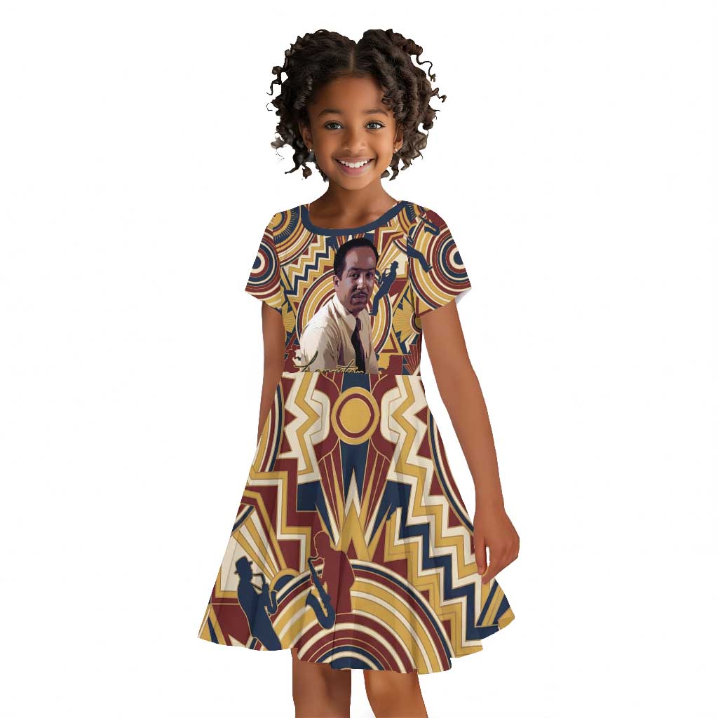 Langston Hughes Kid Short Sleeve Dress Vibrant Jazz Age Pattern - Typewriter and Silhouettes Celebration of Harlem Renaissance - African Pride