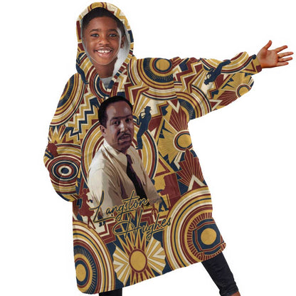 Langston Hughes Kid Wearable Blanket Hoodie Vibrant Jazz Age Pattern - Typewriter and Silhouettes Celebration of Harlem Renaissance - African Pride