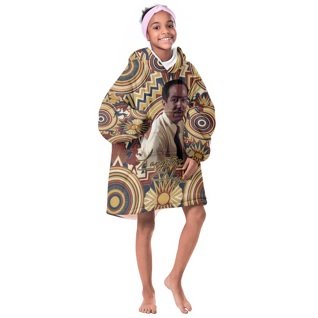 Langston Hughes Kid Wearable Blanket Hoodie Vibrant Jazz Age Pattern - Typewriter and Silhouettes Celebration of Harlem Renaissance - African Pride