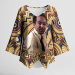 Langston Hughes Kimono Sleeve Blouse Vibrant Jazz Age Pattern - Typewriter and Silhouettes Celebration of Harlem Renaissance - African Pride