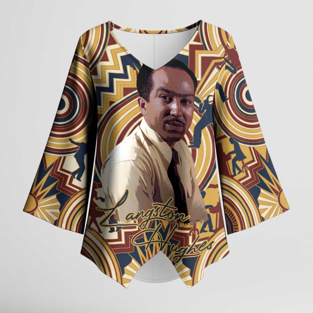 Langston Hughes Kimono Sleeve Blouse Vibrant Jazz Age Pattern - Typewriter and Silhouettes Celebration of Harlem Renaissance - African Pride