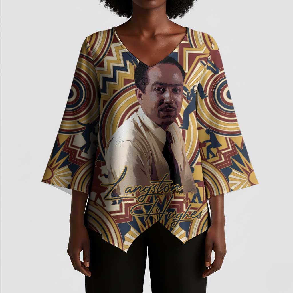 Langston Hughes Kimono Sleeve Blouse Vibrant Jazz Age Pattern - Typewriter and Silhouettes Celebration of Harlem Renaissance - African Pride