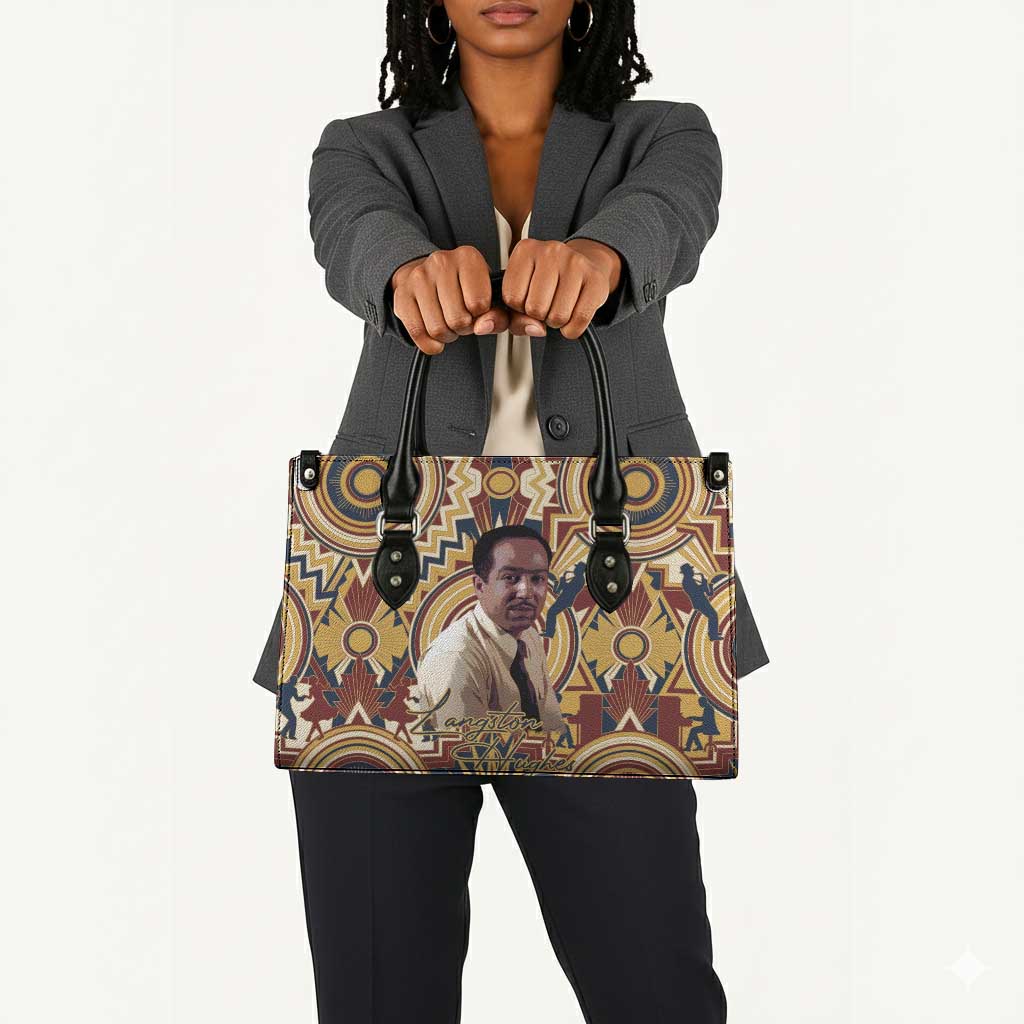 Langston Hughes Leather Bag Vibrant Jazz Age Pattern - Typewriter and Silhouettes Celebration of Harlem Renaissance - African Pride