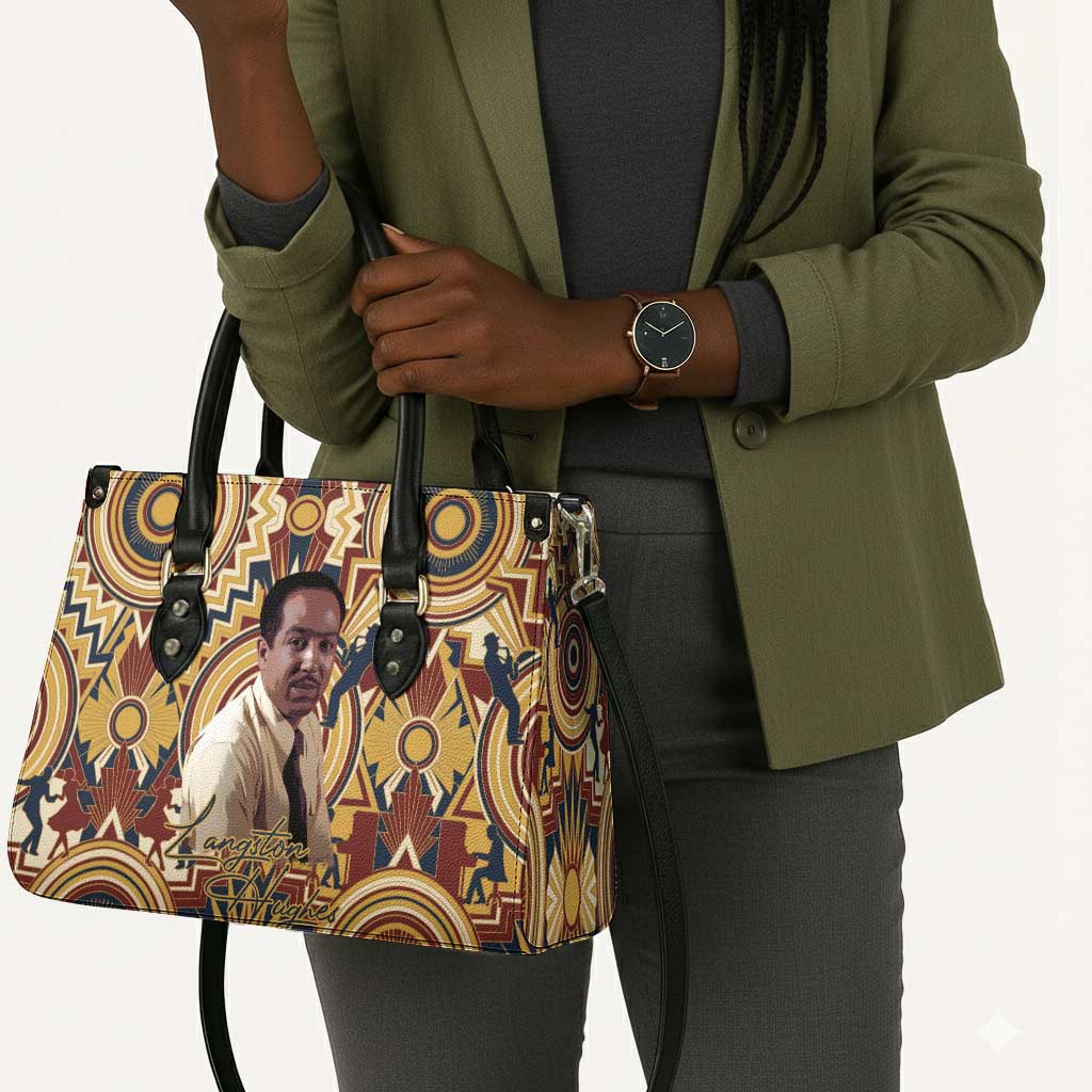 Langston Hughes Leather Bag Vibrant Jazz Age Pattern - Typewriter and Silhouettes Celebration of Harlem Renaissance - African Pride