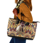 Langston Hughes Leather Tote Bag Vibrant Jazz Age Pattern - Typewriter and Silhouettes Celebration of Harlem Renaissance - African Pride