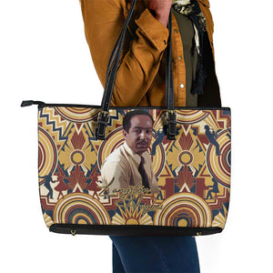Langston Hughes Leather Tote Bag Vibrant Jazz Age Pattern - Typewriter and Silhouettes Celebration of Harlem Renaissance - African Pride