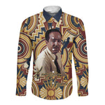 Langston Hughes Long Sleeve Button Shirt Vibrant Jazz Age Pattern - Typewriter and Silhouettes Celebration of Harlem Renaissance - African Pride