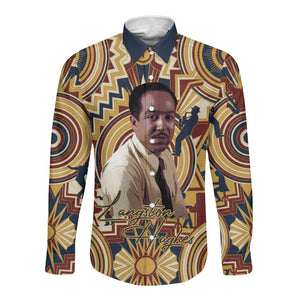 Langston Hughes Long Sleeve Button Shirt Vibrant Jazz Age Pattern - Typewriter and Silhouettes Celebration of Harlem Renaissance - African Pride