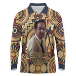 Langston Hughes Long Sleeve Polo Shirt Vibrant Jazz Age Pattern - Typewriter and Silhouettes Celebration of Harlem Renaissance - African Pride