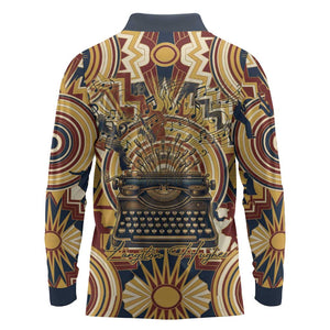 Langston Hughes Long Sleeve Polo Shirt Vibrant Jazz Age Pattern - Typewriter and Silhouettes Celebration of Harlem Renaissance - African Pride