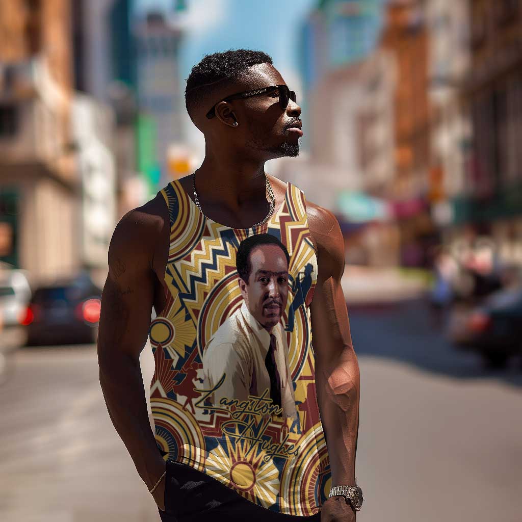 Langston Hughes Men Tank Top Vibrant Jazz Age Pattern - Typewriter and Silhouettes Celebration of Harlem Renaissance - African Pride