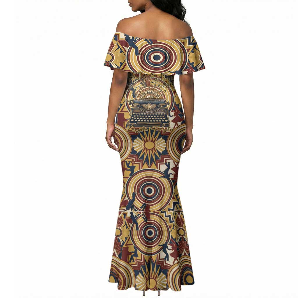 Langston Hughes Mermaid Dress Vibrant Jazz Age Pattern - Typewriter and Silhouettes Celebration of Harlem Renaissance - African Pride