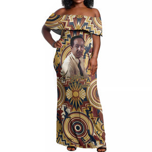 Langston Hughes Off Shoulder Maxi Dress Vibrant Jazz Age Pattern - Typewriter and Silhouettes Celebration of Harlem Renaissance - African Pride