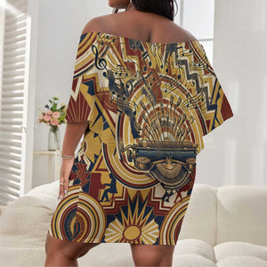 Langston Hughes Off Shoulder Short Dress Vibrant Jazz Age Pattern - Typewriter and Silhouettes Celebration of Harlem Renaissance - African Pride