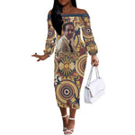 Langston Hughes Off The Shoulder Long Sleeve Dress Vibrant Jazz Age Pattern - Typewriter and Silhouettes Celebration of Harlem Renaissance - African Pride