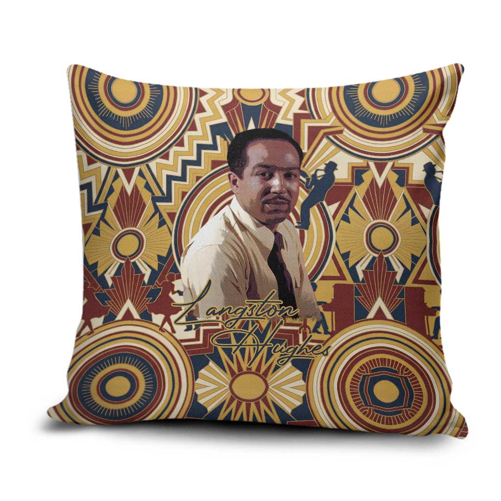 Langston Hughes Pillow Cover Vibrant Jazz Age Pattern - Typewriter and Silhouettes Celebration of Harlem Renaissance - African Pride