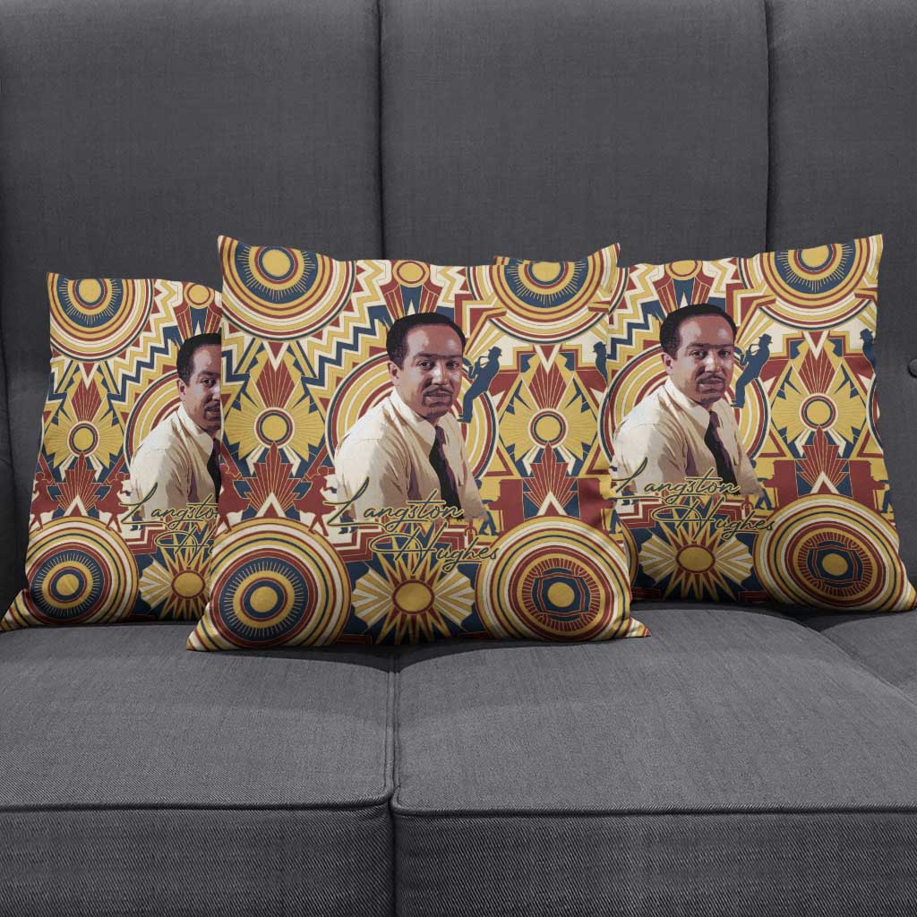 Langston Hughes Pillow Cover Vibrant Jazz Age Pattern - Typewriter and Silhouettes Celebration of Harlem Renaissance - African Pride