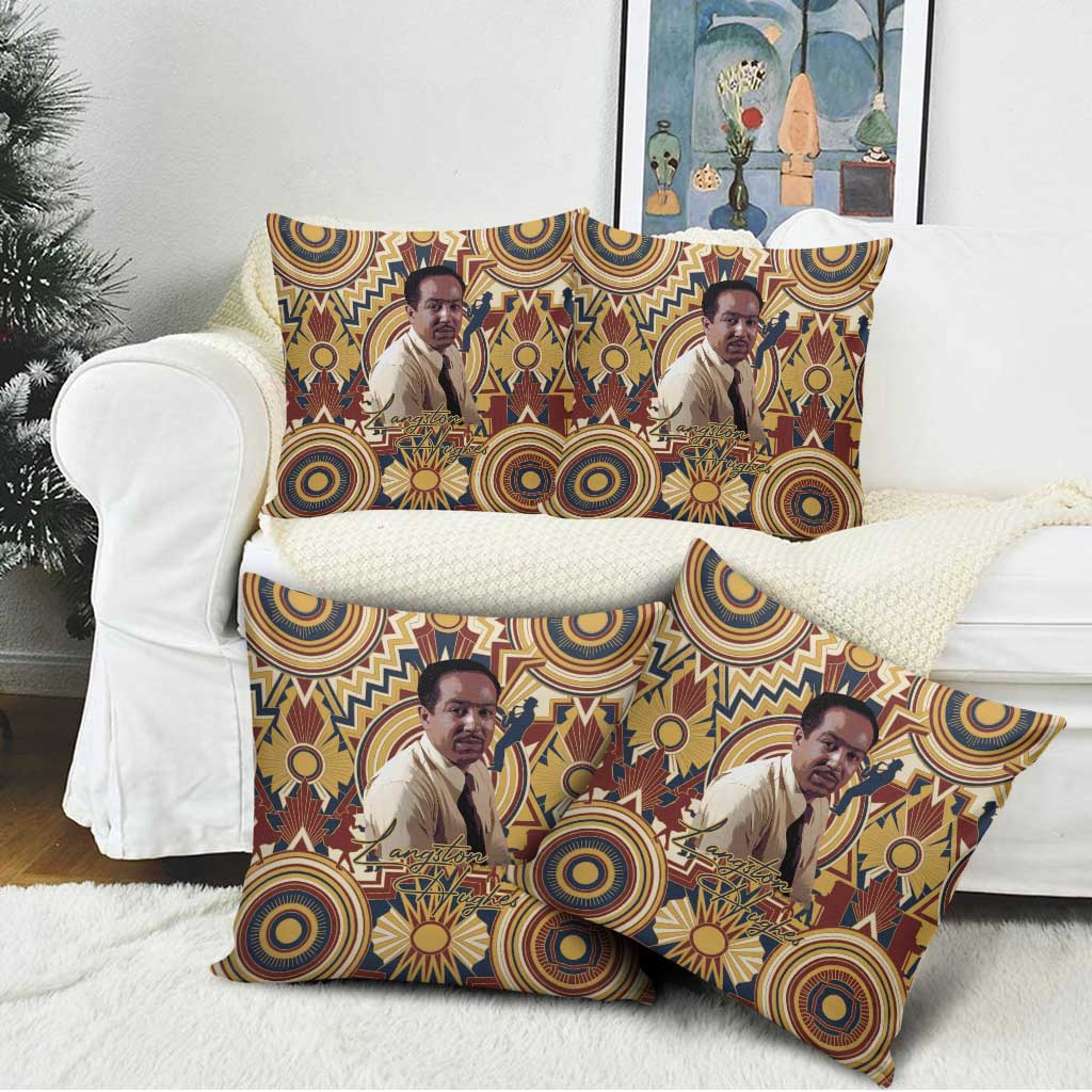 Langston Hughes Pillow Cover Vibrant Jazz Age Pattern - Typewriter and Silhouettes Celebration of Harlem Renaissance - African Pride