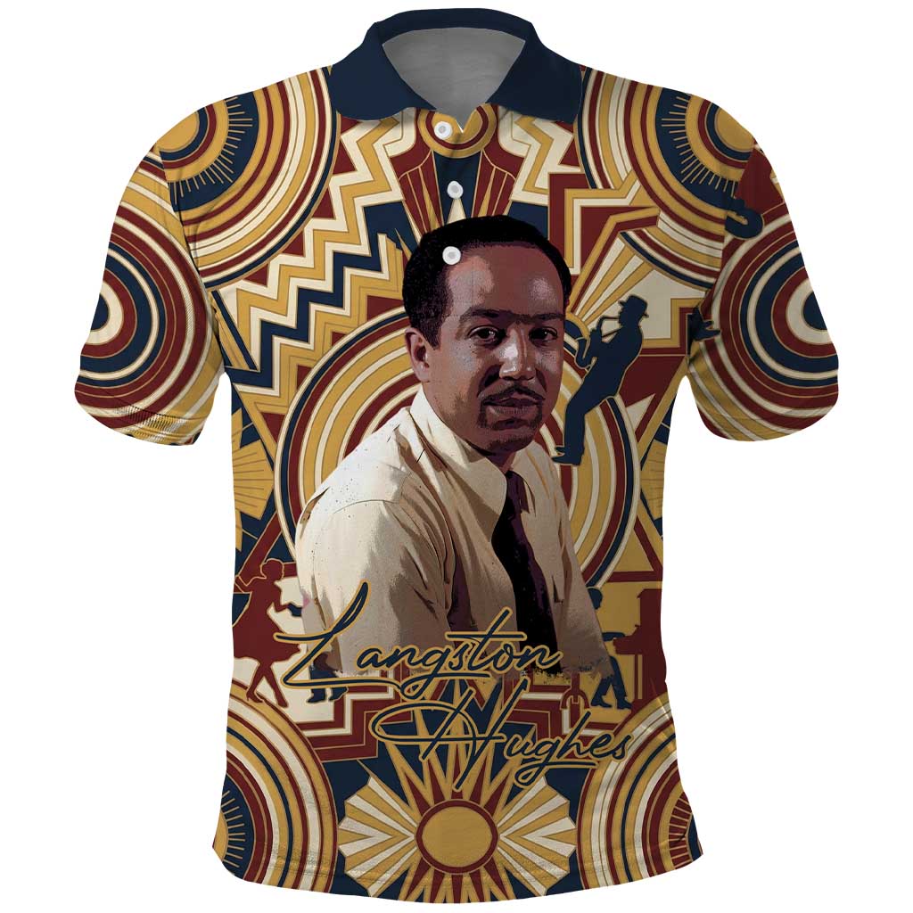 Langston Hughes Polo Shirt Vibrant Jazz Age Pattern - Typewriter and Silhouettes Celebration of Harlem Renaissance - African Pride