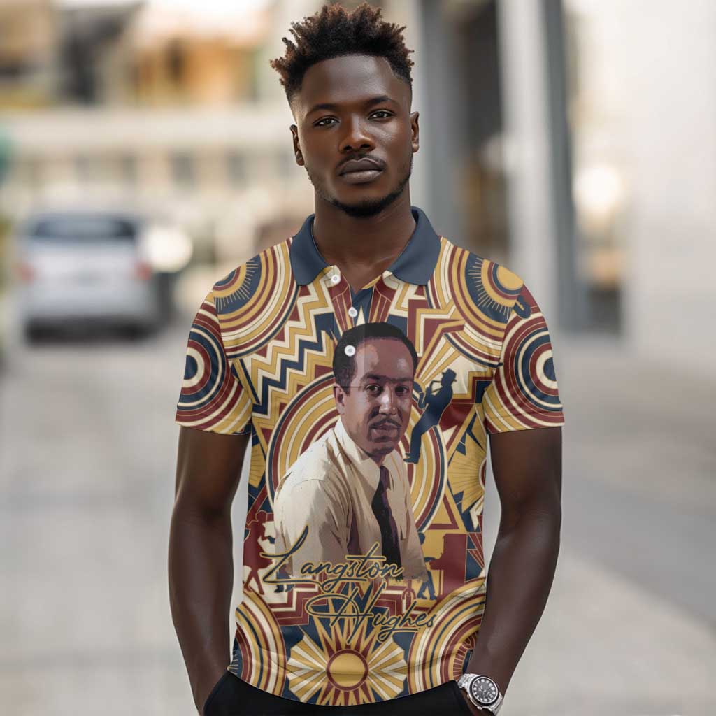 Langston Hughes Polo Shirt Vibrant Jazz Age Pattern - Typewriter and Silhouettes Celebration of Harlem Renaissance - African Pride