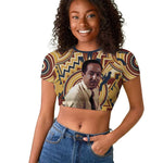 Langston Hughes Raglan Cropped T shirt Vibrant Jazz Age Pattern - Typewriter and Silhouettes Celebration of Harlem Renaissance - African Pride