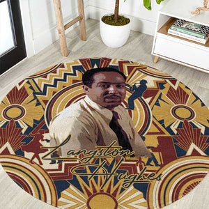 Langston Hughes Round Carpet Vibrant Jazz Age Pattern - Typewriter and Silhouettes Celebration of Harlem Renaissance - African Pride