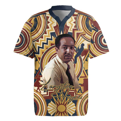 Langston Hughes Rugby Jersey Vibrant Jazz Age Pattern - Typewriter and Silhouettes Celebration of Harlem Renaissance - African Pride