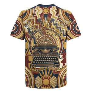 Langston Hughes Rugby Jersey Vibrant Jazz Age Pattern - Typewriter and Silhouettes Celebration of Harlem Renaissance - African Pride