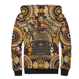 Langston Hughes Sherpa Hoodie Vibrant Jazz Age Pattern - Typewriter and Silhouettes Celebration of Harlem Renaissance - African Pride
