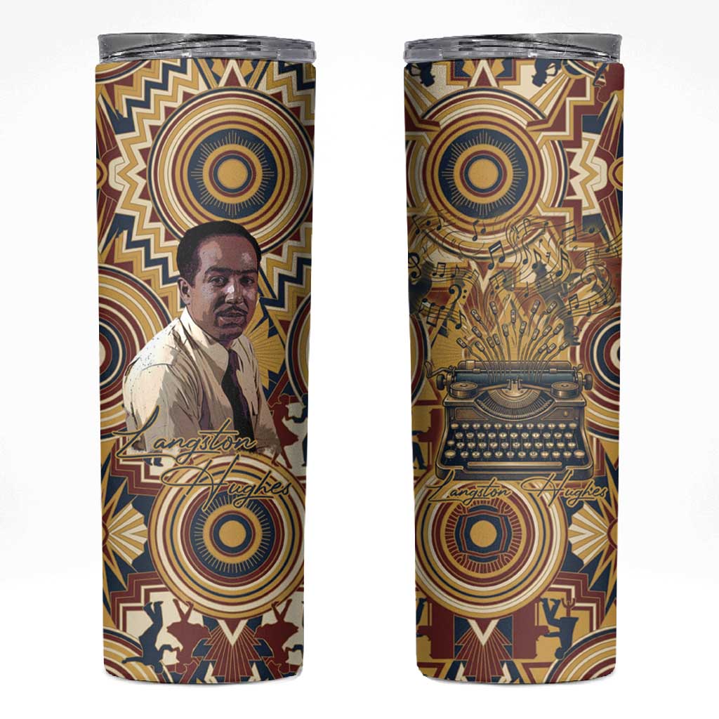 Langston Hughes Skinny Tumbler Vibrant Jazz Age Pattern - Typewriter and Silhouettes Celebration of Harlem Renaissance - African Pride