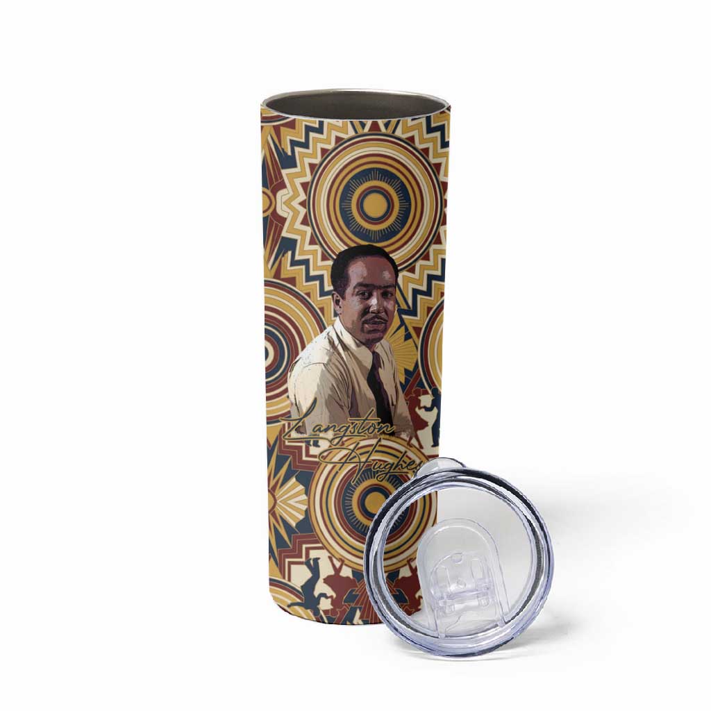 Langston Hughes Skinny Tumbler Vibrant Jazz Age Pattern - Typewriter and Silhouettes Celebration of Harlem Renaissance - African Pride