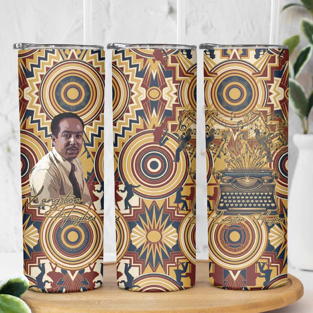 Langston Hughes Skinny Tumbler Vibrant Jazz Age Pattern - Typewriter and Silhouettes Celebration of Harlem Renaissance - African Pride