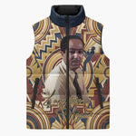 Langston Hughes Sleeveless Puffer Jacket Vibrant Jazz Age Pattern - Typewriter and Silhouettes Celebration of Harlem Renaissance - African Pride