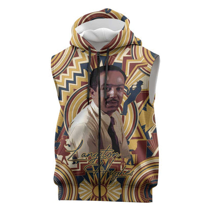 Langston Hughes Sleeveless Zip Hoodie Vibrant Jazz Age Pattern - Typewriter and Silhouettes Celebration of Harlem Renaissance - African Pride