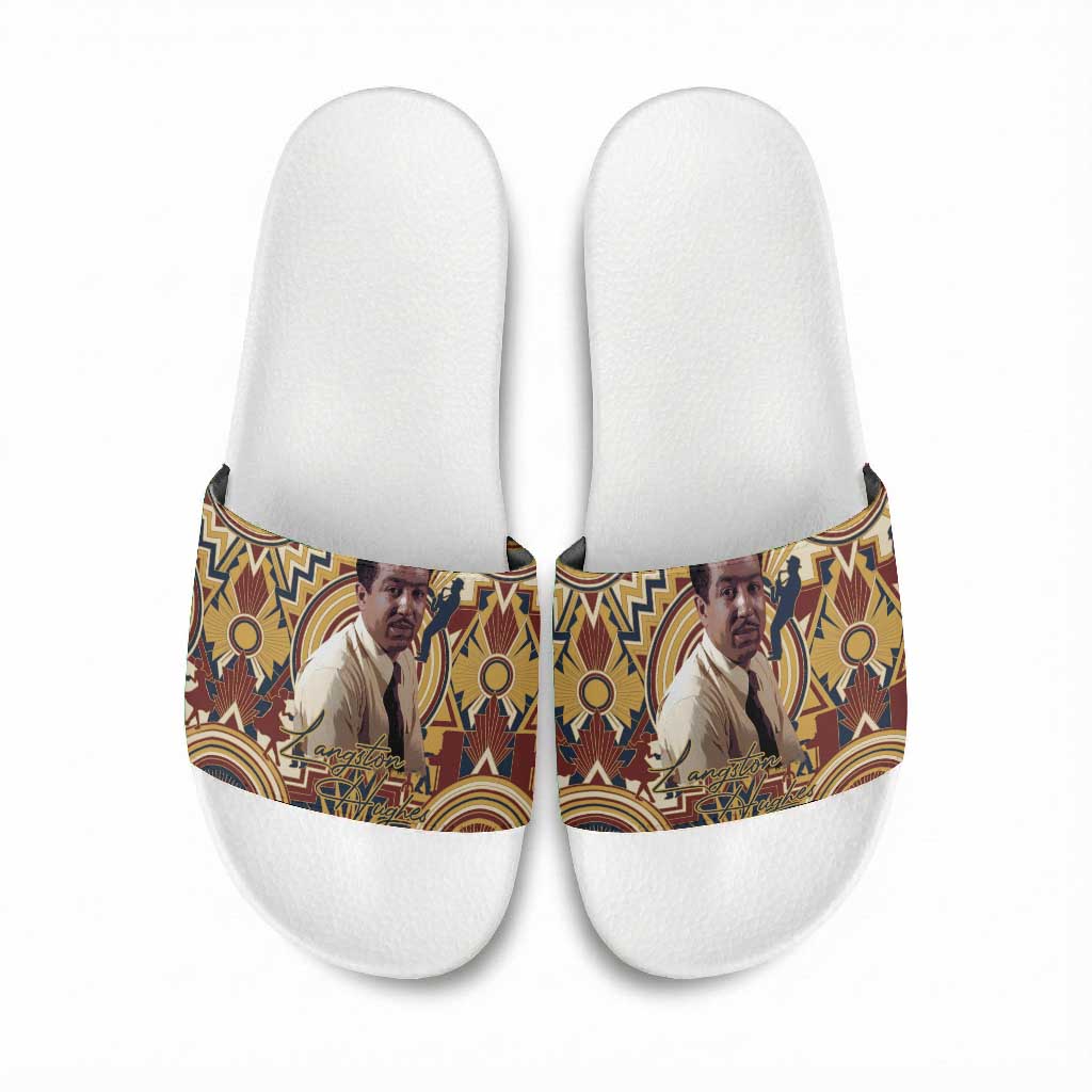 Langston Hughes Slide Sandals Vibrant Jazz Age Pattern - Typewriter and Silhouettes Celebration of Harlem Renaissance - African Pride