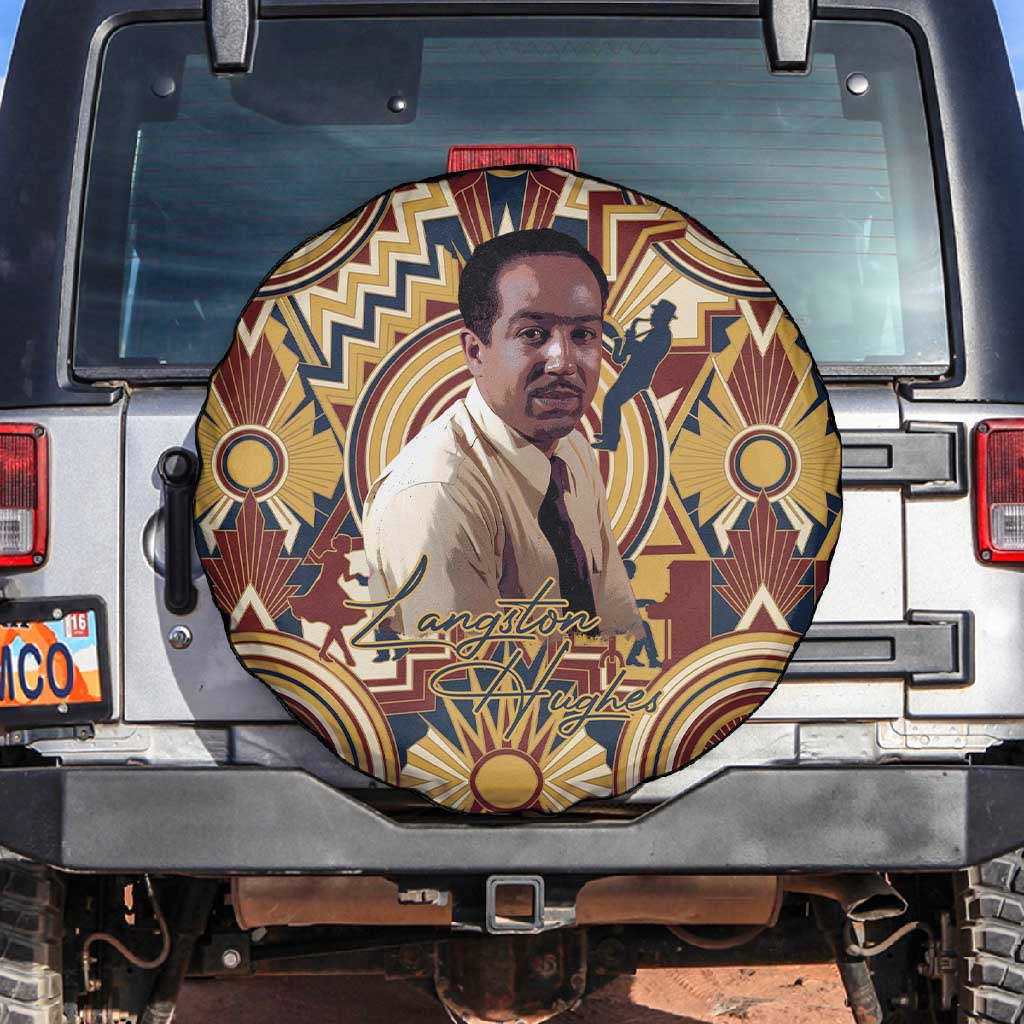 Langston Hughes Spare Tire Cover Vibrant Jazz Age Pattern - Typewriter and Silhouettes Celebration of Harlem Renaissance - African Pride