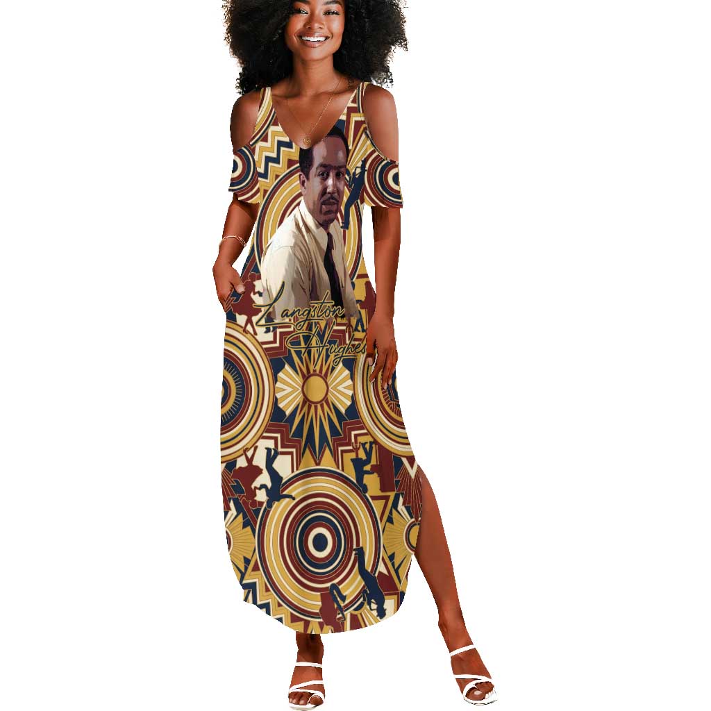 Langston Hughes Summer Maxi Dress Vibrant Jazz Age Pattern - Typewriter and Silhouettes Celebration of Harlem Renaissance - African Pride