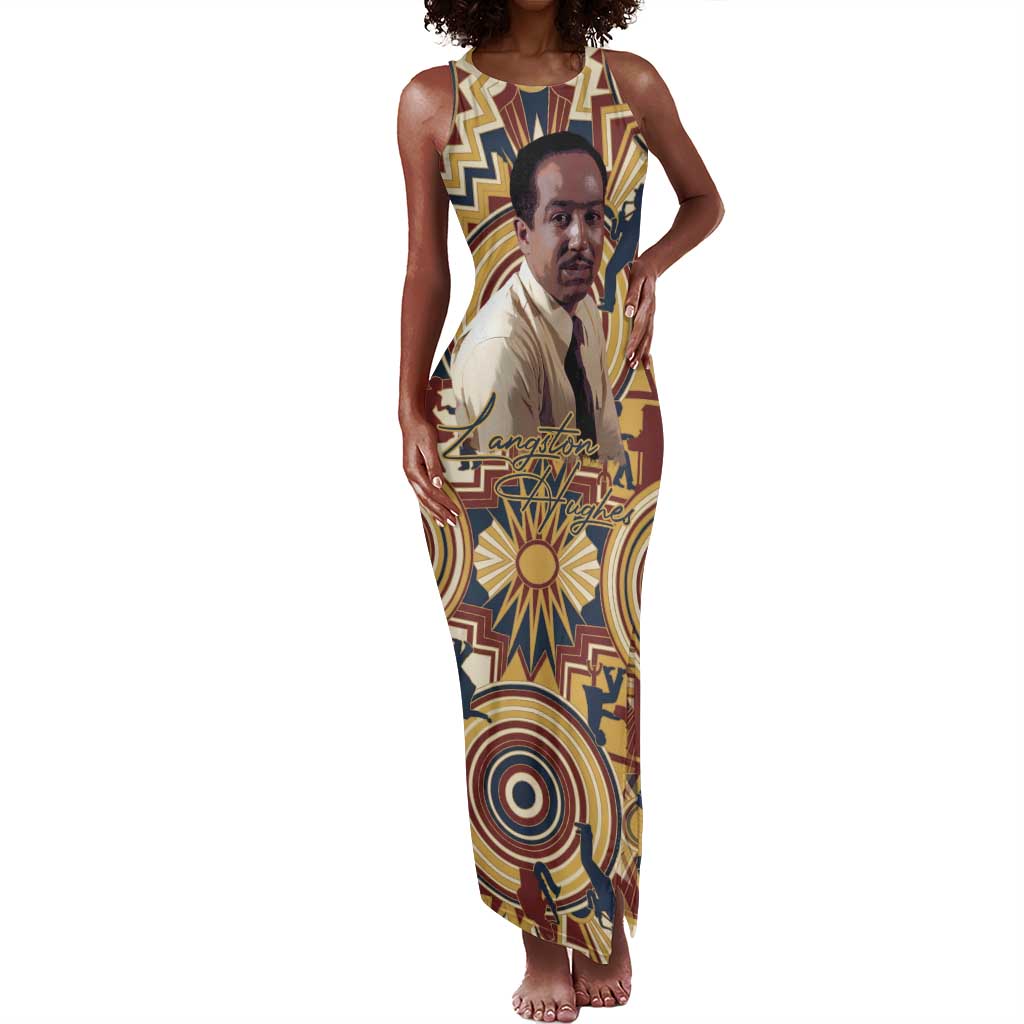Langston Hughes Tank Maxi Dress Vibrant Jazz Age Pattern - Typewriter and Silhouettes Celebration of Harlem Renaissance - African Pride