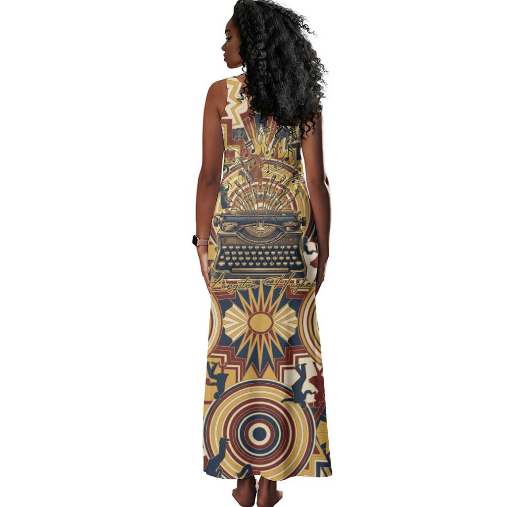 Langston Hughes Tank Maxi Dress Vibrant Jazz Age Pattern - Typewriter and Silhouettes Celebration of Harlem Renaissance - African Pride