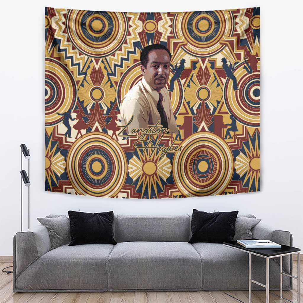 Langston Hughes Tapestry Vibrant Jazz Age Pattern - Typewriter and Silhouettes Celebration of Harlem Renaissance - African Pride