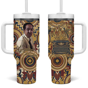 Langston Hughes Tumbler With Handle Vibrant Jazz Age Pattern - Typewriter and Silhouettes Celebration of Harlem Renaissance - African Pride